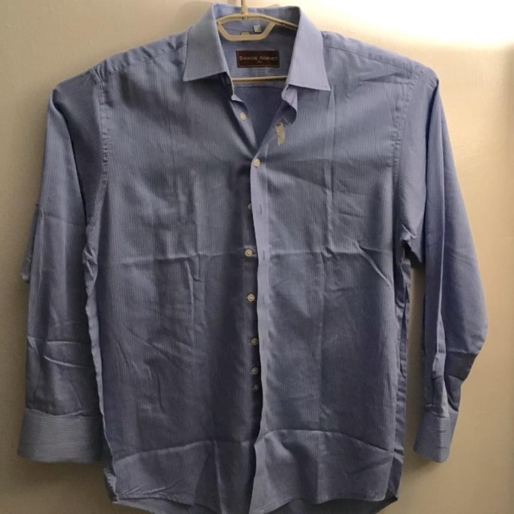 Men’s SWAINE ADENEY Striped Shirt Blue Button Up Long Sleeve 100% Cotton